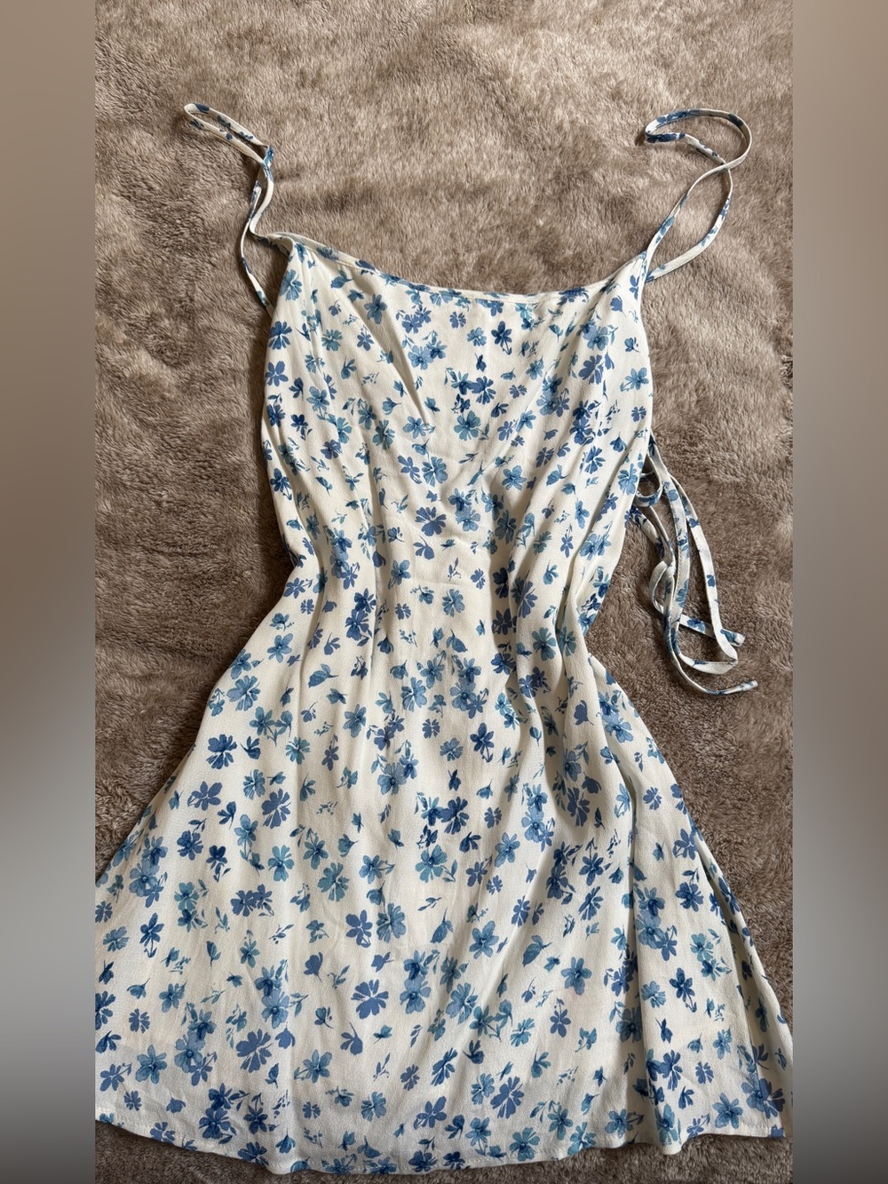 Blue Floral Mini Slip Dress with Adjustable Straps
